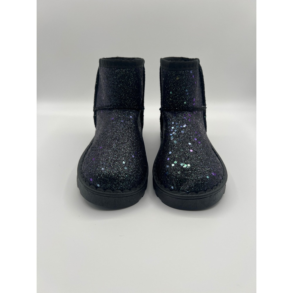 Fashion Kids Black Glitter Faux Fur Lined Ankle Boots Size 36 Sparkly Winter